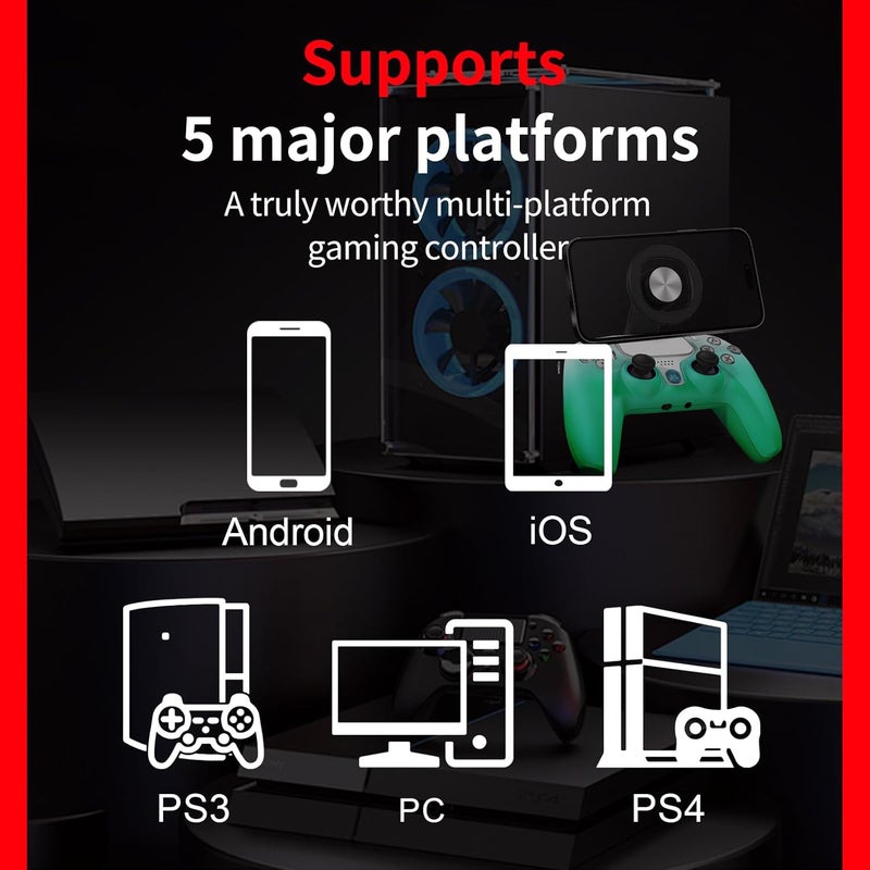 NBCP وحدة تحكم لاسلكية لجهاز PS4، متوافقة مع PS4/PS3/PC/iOS/Android، جيروسكوب بستة محاور، اهتزاز مزدوج، بطارية 1200 مللي أمبير، زنبركات تأثير هول مزدوجة، لوحة لمس، وظيفة توربو (أخضر) - Image 2